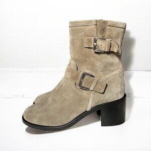 🌻 Aquatalia Billina Taupe Suede Leather Dual Buckle Moto Boots Size 8.5